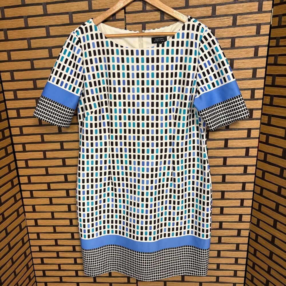 Tahari White And Blue Dress Size 16